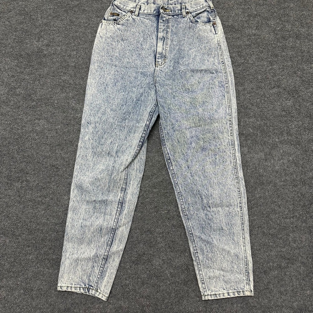 Lee Jeans Womens Size 12 Light Wash Acid Wash High Rise Tapered Leg Mom Jeans